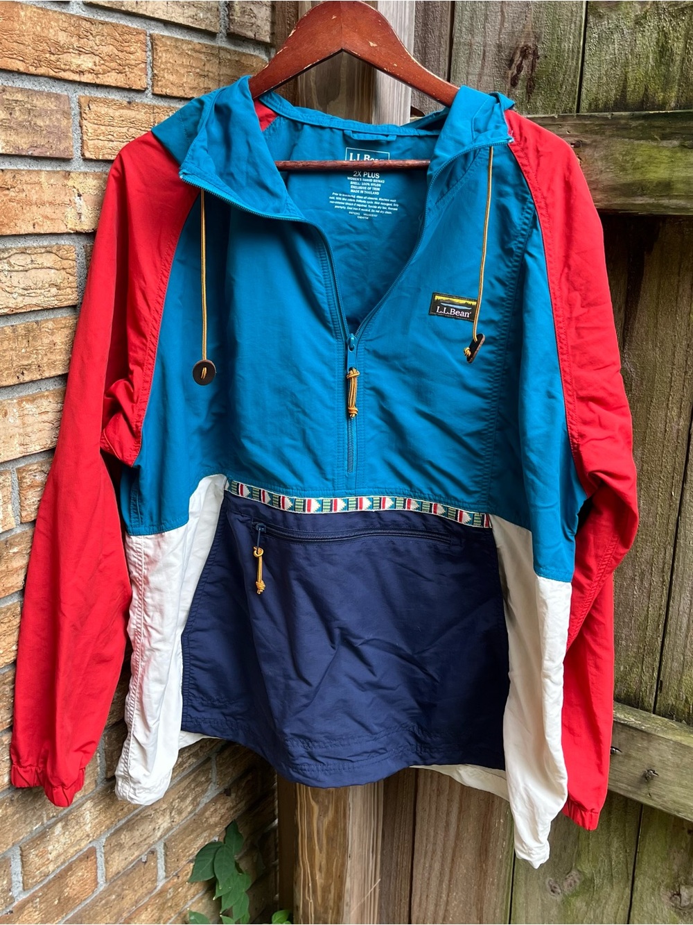 L.L. Bean Colorblock Mountain Classic Hooded Windbreaker —Teal, Red, Navy, White
